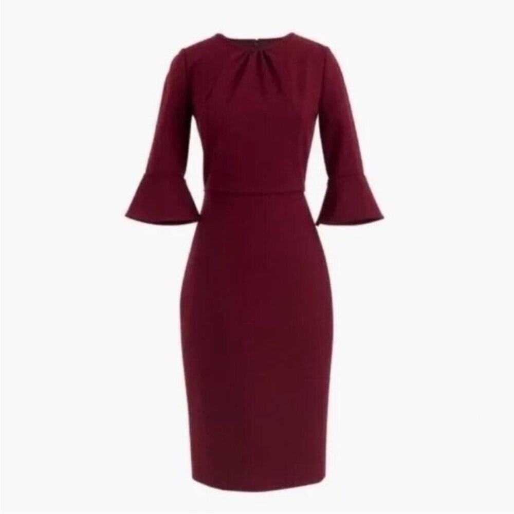 J.CREW Bell-Sleeve Sheath Stretch Ponte Dress in Cranberry Red G9476 size 10